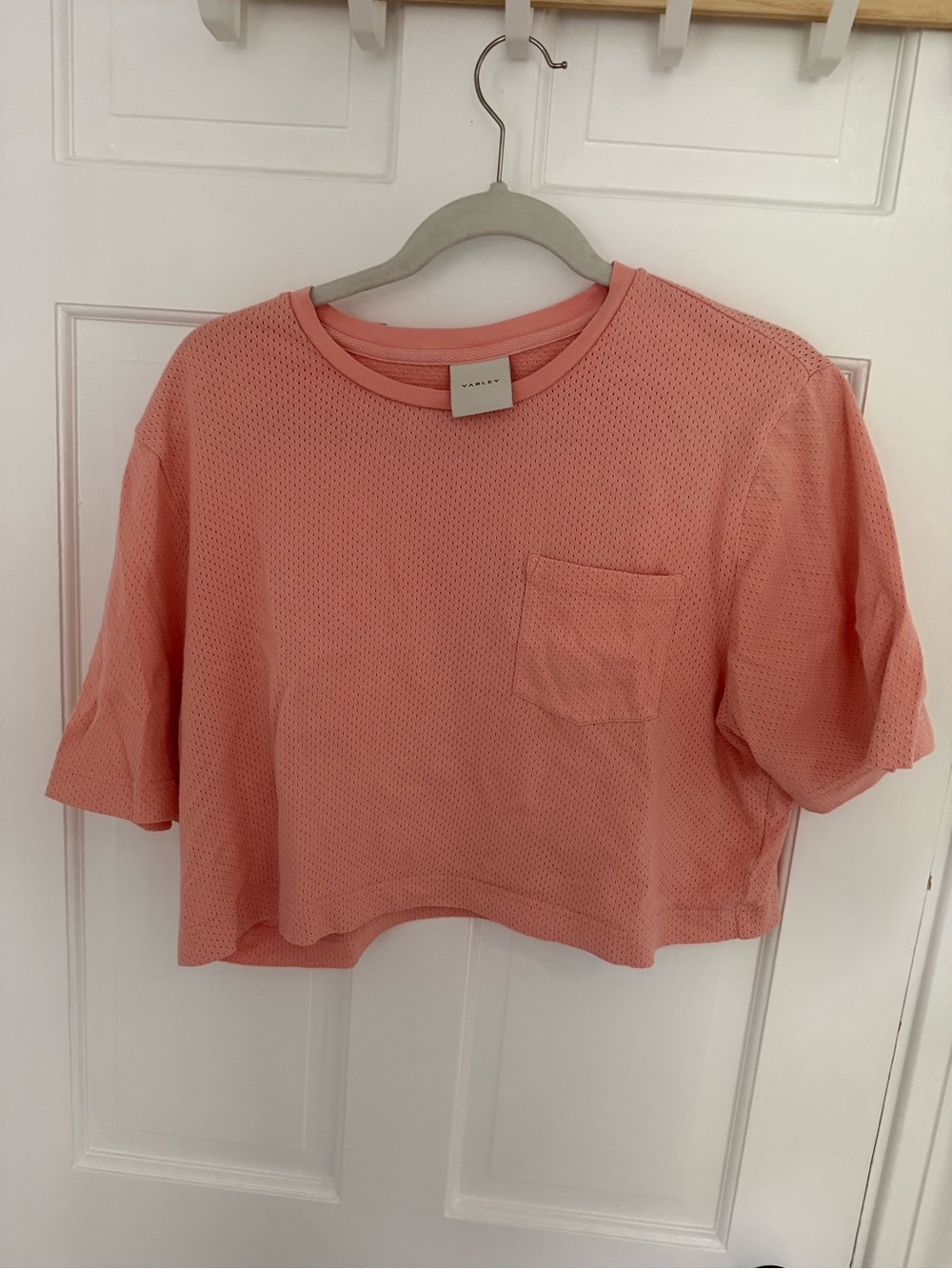 Varley, Soft Coral Cropped Pocket Tee - Women’s Top, Size Small